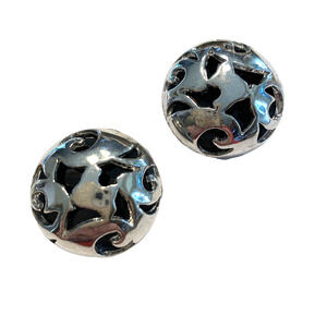 Silver Filigree Clip On Earrings Chunky Domed Rounds 1980's Boss Lady Fashion